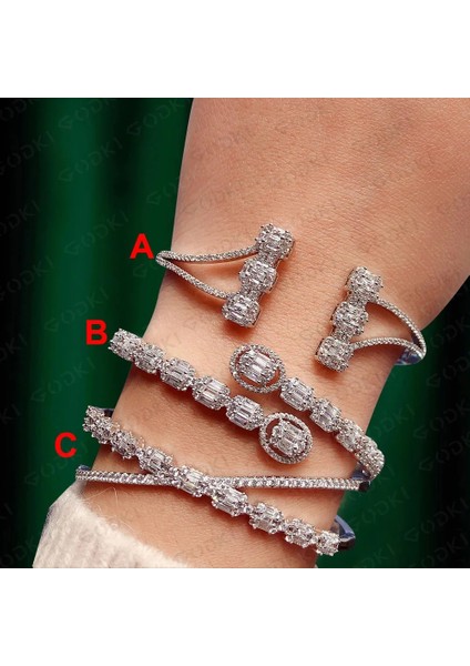 60MM Tarzı H063B Gül Altın Godkı Trendy Lüks Istiflenebilir Bileklik Kadınlar Düğün Için Tam Aaa Kübik Zirkon Kristal Cz Dubai Beyaz Bilezik Parti Takı 2019 (Yurt Dışından)