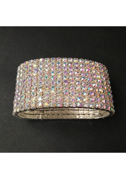 Ab Elmas Taklidi 10 Satırlar Diamante Rhinestone Elastik Gelin Bileklik Bileklik Streç Bileklik Brazaletes Pulseras Mujer Pulseira Feminina Bilezik (Yurt Dışından)