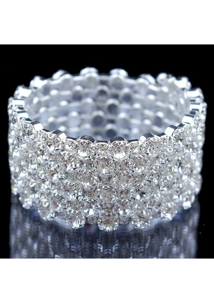 6 Sıra Beyaz Fashio Sıraları Kristal Altın Gümüş Kaplama Bileklik ve Bilezikler Kadınlar Için Yapay Elmas Germe Bileklik Üst Kol Bilezik Jewelr (Yurt Dışından)