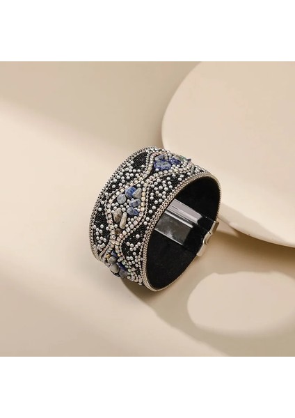 SZ00061-1 Bohem Retro Bayan Bilezik Punk Rüzgar Turkuaz Taklidi El Yapımı Boncuklu Charm Kadın Bilezik Manşet Mücevher Kadın (Yurt Dışından)