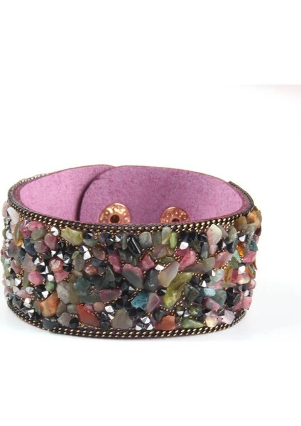 Mor Yeni Düzensiz Doğal Kristal Taş Etnik Rüzgar Bilezik Çakıl Deri El Yapımı Rhinestone Bilezik Kadınlar Için Moda Takı (Yurt Dışından)