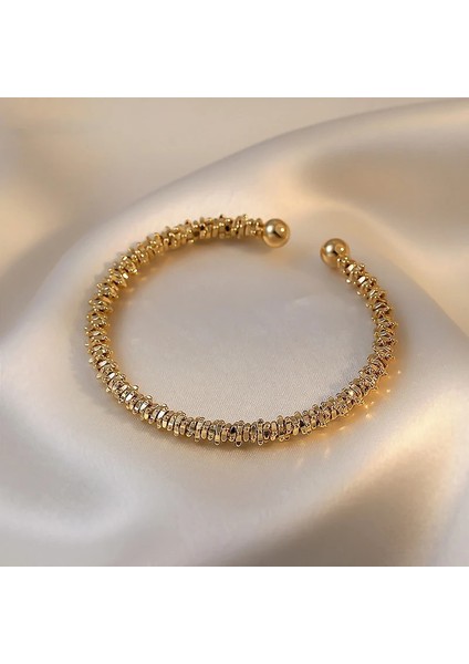 54-56MM Tarzı Altın Rengi Kore Yeni Tasarım Moda Takı Basit Metal Bakır Sarma Açık Bilezik Zarif Kadın Günlük Yüz Eşleştirme Aksesuarları (Yurt Dışından)
