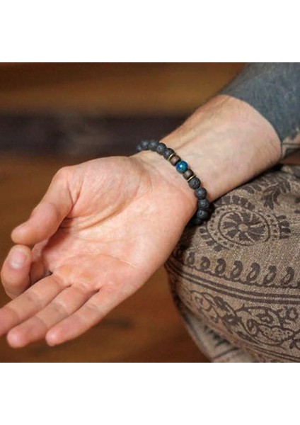 No.6 Boyutu Lava Taş Erkek Bilezik Doğal Aytaşı Boncuk Tibet Buda Bilezik Çakra Difüzör Bilezik Erkekler Takı Hediyeler (Yurt Dışından)
