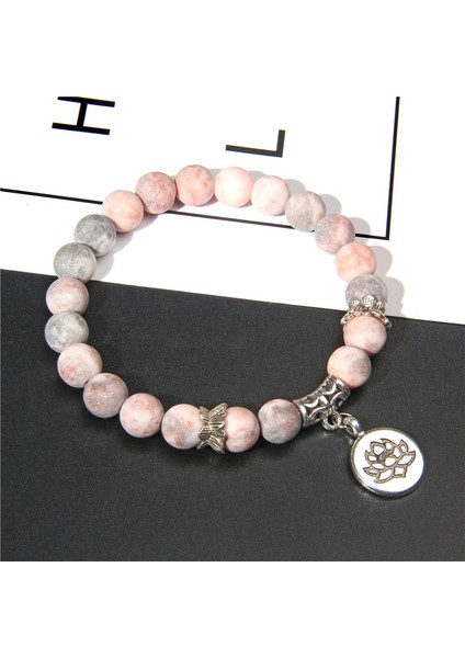 19CM Tarzı Pembe Kuvars El Yapımı Doğal Taş Lotus Ohm Buda Boncuk Bilezik Pembe Zebra Taş Lotus Charm Bilezik Kadın Erkek Yoga Takı Hediyeler Için (Yurt Dışından)