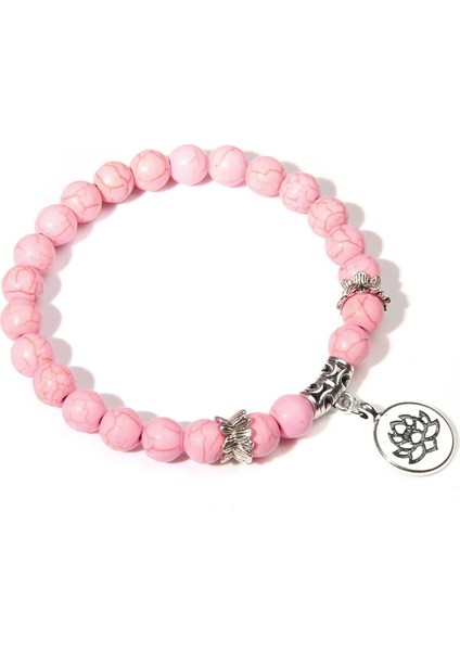 23CM Tarzı Saf Altın Rengi El Yapımı Doğal Taş Lotus Ohm Buda Boncuk Bilezik Pembe Zebra Taş Lotus Charm Bilezik Kadın Erkek Yoga Takı Hediyeler Için (Yurt Dışından)