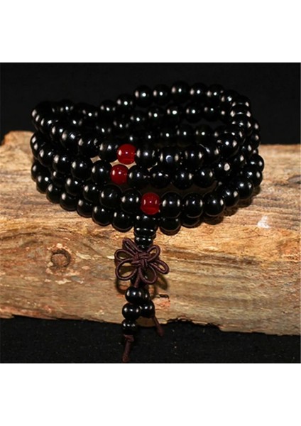 Siyah Unisex Kadın Erkek Yoga 108 Boncuk Bilezik Doğal Sandal Ağacı Budist Buda Ahşap Namaz Boncuklu Lotus Om Bilezik Kolye Tespih (Yurt Dışından)
