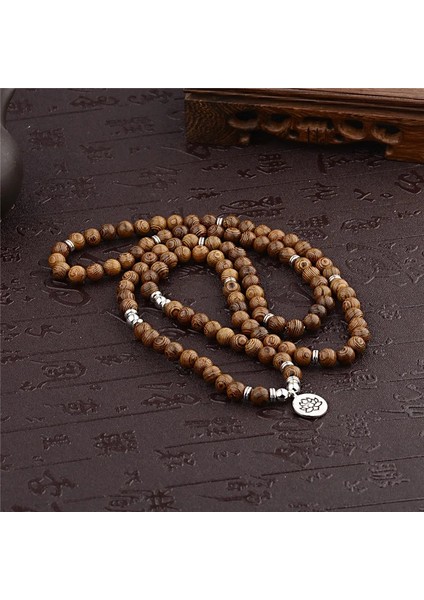 Siyah Unisex Kadın Erkek Yoga 108 Boncuk Bilezik Doğal Sandal Ağacı Budist Buda Ahşap Namaz Boncuklu Lotus Om Bilezik Kolye Tespih (Yurt Dışından) modelleri