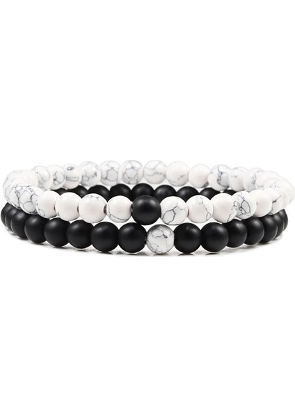 6mm Beyaz-Mat Set Bilezik Çiftler Mesafe Siyah Beyaz Doğal Lav Taş Kaplan Gözü Boncuklu Erkekler Kadınlar Için Yoga Bilezikler Elastik Halat Takı (Yurt Dışından)