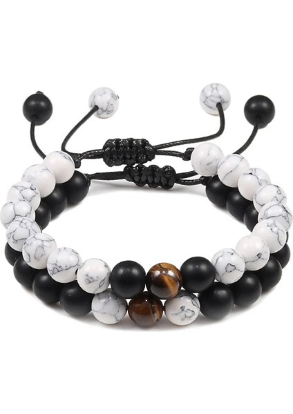 Kaplan Gözü Beyaz-E Et Boncuk Bilezik Doğal Kaplan Taş Charm Oniks Boncuklu Çift Mesafe Bilezikler Kadın Erkek Arkadaş Hediye Streç Takı (Yurt Dışından) modelleri