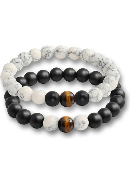 Kaplan Gözü Beyaz-E Et Boncuk Bilezik Doğal Kaplan Taş Charm Oniks Boncuklu Çift Mesafe Bilezikler Kadın Erkek Arkadaş Hediye Streç Takı (Yurt Dışından) fırsatları