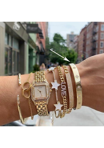 56-58MM Tarzı Gül Altın Rengi Elegance Geniş Bant Yıldız Yağmuru Northstar Oyulmuş Daire Açık Manşet Bileklik Kadınlar Için Avrupa Klasik Moda Kadınlar Zarif Takı (Yurt Dışından) fiyatları