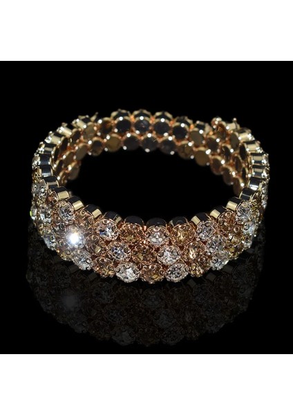 3 Sıra Sarı Beyaz Moda Lüks Kadınlar Çok Katmanlar Kristal Rhinestone Bilezik Bilezik Ayarlanabilir Düğün Pulseras Takı Kız Hediyeler (Yurt Dışından)