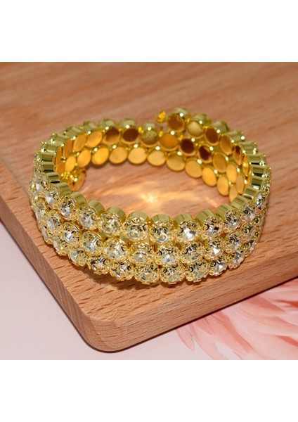 3 Sıra Sarı Beyaz Moda Lüks Kadınlar Çok Katmanlar Kristal Rhinestone Bilezik Bilezik Ayarlanabilir Düğün Pulseras Takı Kız Hediyeler (Yurt Dışından) modelleri