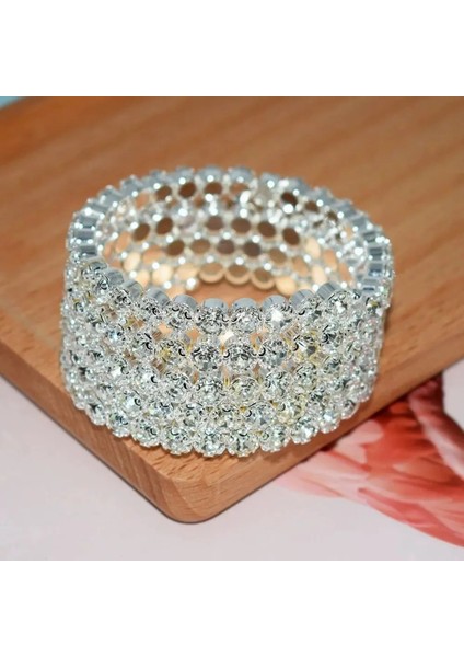 3 Sıra Sarı Beyaz Moda Lüks Kadınlar Çok Katmanlar Kristal Rhinestone Bilezik Bilezik Ayarlanabilir Düğün Pulseras Takı Kız Hediyeler (Yurt Dışından) fırsatları