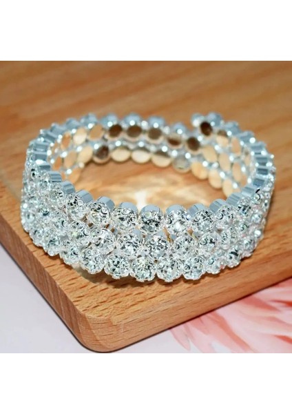 3 Sıra Sarı Beyaz Moda Lüks Kadınlar Çok Katmanlar Kristal Rhinestone Bilezik Bilezik Ayarlanabilir Düğün Pulseras Takı Kız Hediyeler (Yurt Dışından) indirimleri
