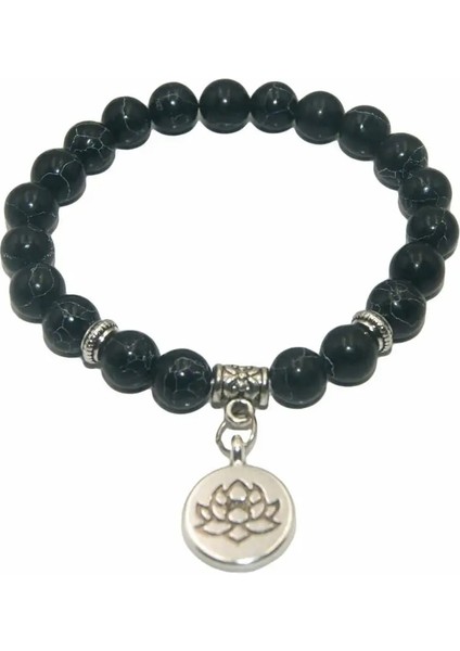 Siyah Turkuaz Doğal Taş Lotus Buda Boncuk Ametist Akik Lapis Lazuli Kaplan Gözü Turkuaz Bilezik Kadın Erkek Yoga Bilezik Femme (Yurt Dışından)