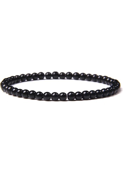 19CM Tarzı Oniks 4mm Çakra Boncuk Enerji Bilezik Doğal Yuvarlak Akik Oniks Taş Streç Bilezik Bilezik Kadın Erkek El Yapımı Yoga Takı (Yurt Dışından)