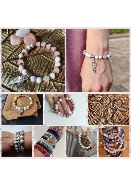 23CM Tarzı Pembe Aventurin El Yapımı Gümüş Renk Gül Melek Kanadı Kolye Bilezik Doğal Pembe Kuvars Kristal Boncuk Charm Bilezik Kadınlar Romantik Takı (Yurt Dışından) fırsatları