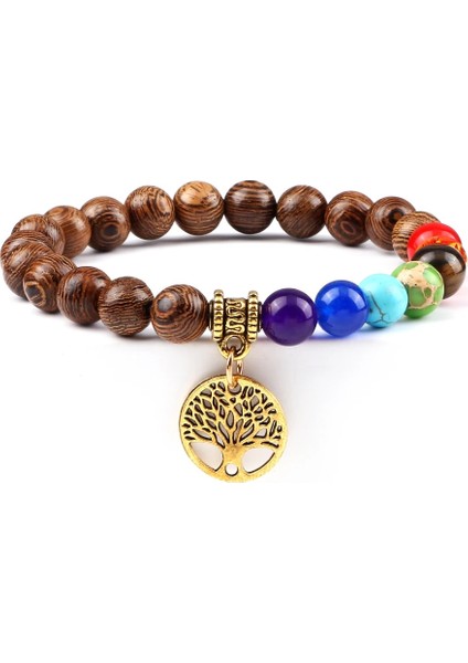 Ahşap Altın Sıcak 7 Çakra Hayat Ağacı Bilezikler Doğal Taş Reiki Şifa Engry Boncuk Bilezik Kadın Erkek Yoga Bilezik Meditasyon Takı Hediye (Yurt Dışından)