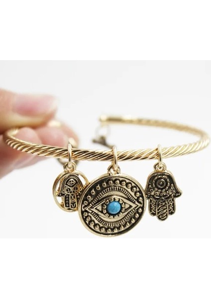 Gümüş Rengi Moda Altın Gümüş Kaplama Doğal Mavi Taş Mavi Nazar Hamsa El Fatima Palmiye Bilezik Kadınlar Için Türkiye Bilezik Takı (Yurt Dışından) fırsatları