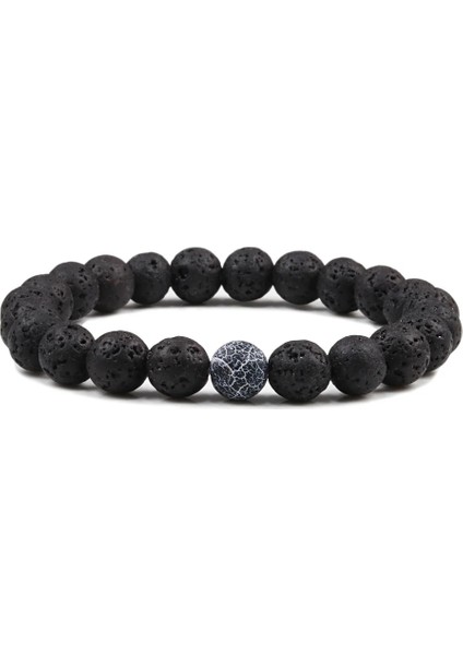 Kara Lav Boncuklu Bilezik Bilezik Seti Doğal Lav Taş Çiftler Mesafe Enerji Elastik Halat Erkek Kadın Best Friend Takı Hediye (Yurt Dışından)
