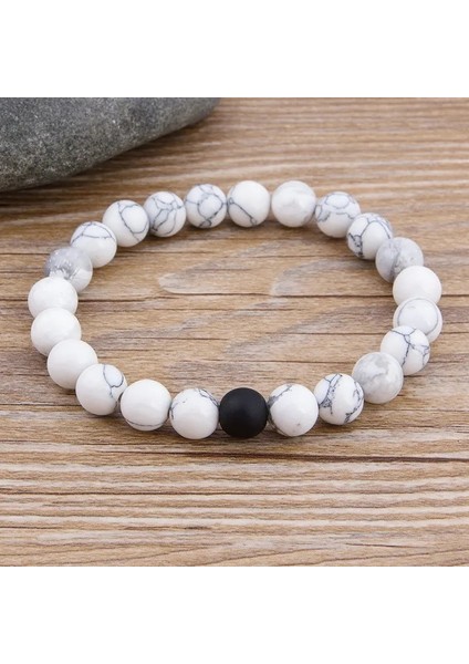 Siyah Beyaz Özel Kadın Erkek Mermer Boncuk Kaplan Gözü Boncuk Mavi Boncuk Lava Doğal Taş Boncuk Bilezik Geniş 8mm Taş El Yapımı Boho Takı (Yurt Dışından)