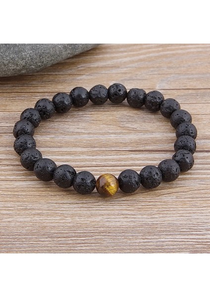 Siyah Beyaz Özel Kadın Erkek Mermer Boncuk Kaplan Gözü Boncuk Mavi Boncuk Lava Doğal Taş Boncuk Bilezik Geniş 8mm Taş El Yapımı Boho Takı (Yurt Dışından) fırsatları