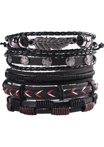 No.29 Beden Vintage Yaprak Tüy Çok Katmanlı Deri Bilezik Erkekler Moda Örgülü El Yapımı Yıldız Halat Wrap Bilezik Bilezik Erkek Hediye (Yurt Dışından) fiyatları