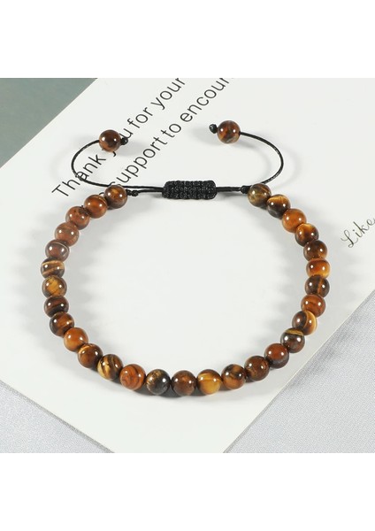 Kaplan Gözü 6mm Doğal Taş Erkek Bileklik Charm Kaplan Gözü Siyah Boncuk Bilezik Örgülü Bileklik Ayarlanabilir Charm Kadınlar Yoga Takı Pulseras (Yurt Dışından)