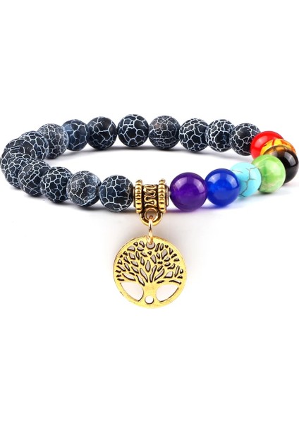 Siyah Altın Sıcak 7 Çakra Hayat Ağacı Bilezikler Doğal Taş Reiki Şifa Engry Boncuk Bilezik Kadın Erkek Yoga Bilezik Meditasyon Takı Hediye (Yurt Dışından)