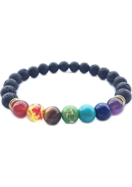 18CM Tarzı Altın 8mm Boncuk Lava Kaya 7 Çakra Şifa Erkekler Kadınlar Için Denge Bilezik Reiki Namaz Taş Yoga Çakra Bilezik Pulseras Mujer (Yurt Dışından)