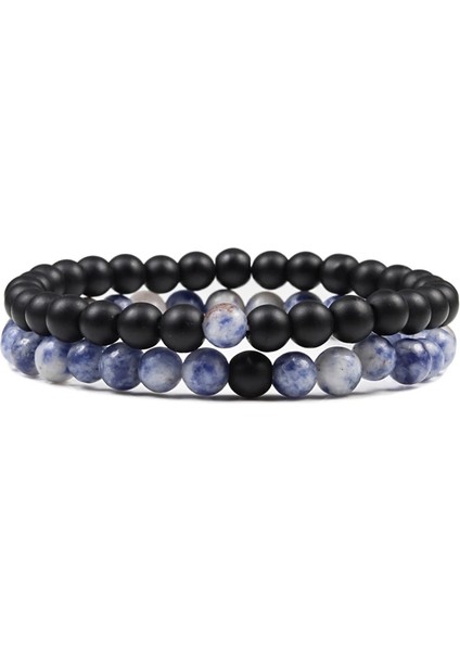 Mavi Nokta Seti Sıcak ve Kaplan Gözü Siyah Lav Doğal Taş Boncuklu Bileklik Çiftler Mesafe Bilezik Enerji Elastik Halat Malakit Takı (Yurt Dışından)