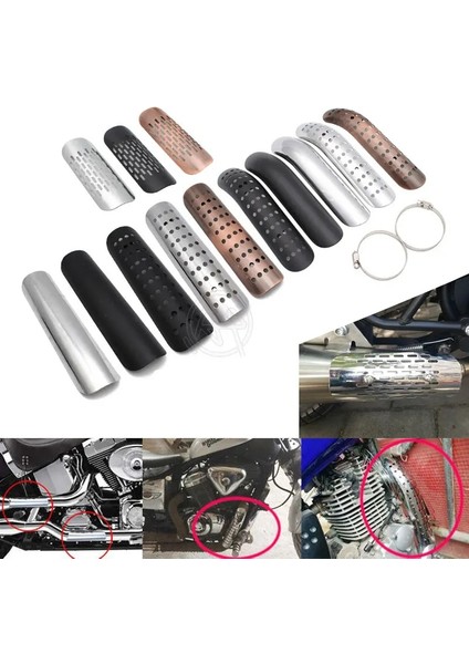 Şampanya Tarzı Blackchrome Kahverengi Motosiklet Kavisli Egzoz Susturucu Boru Isı Kalkanı Kapak Guard Koruyucu Evrensel Honda Harley Için (Yurt Dışından) fırsatları