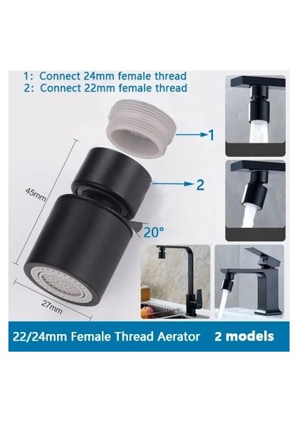 Tip-1 Siyah Stil Sıçrama Filtresi Musluk 720 Derece Rotasyon Püskürtme Kafası Lavabo Musluk Genişletici Adaptörü Mutfak Musluk Memesi Esnek Musluk Püskürtücü (Yurt Dışından)