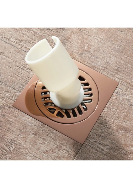 E 10X10CM Tarzı Gül Altın Yer Sifonu Kare Pirinç Drenaj Tuvalet Balkon Banyo Duş Anti-Koku Drenajları Kiremit Ekleme Hıdeep (Yurt Dışından)