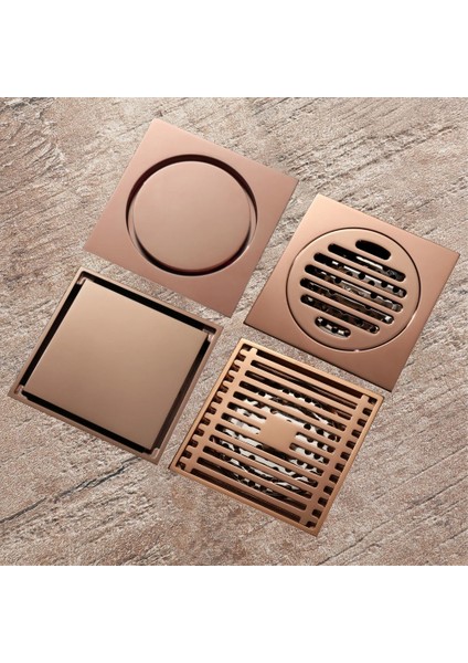 E 10X10CM Tarzı Gül Altın Yer Sifonu Kare Pirinç Drenaj Tuvalet Balkon Banyo Duş Anti-Koku Drenajları Kiremit Ekleme Hıdeep (Yurt Dışından)