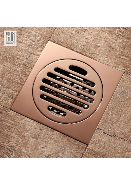E 10X10CM Tarzı Gül Altın Yer Sifonu Kare Pirinç Drenaj Tuvalet Balkon Banyo Duş Anti-Koku Drenajları Kiremit Ekleme Hıdeep (Yurt Dışından)