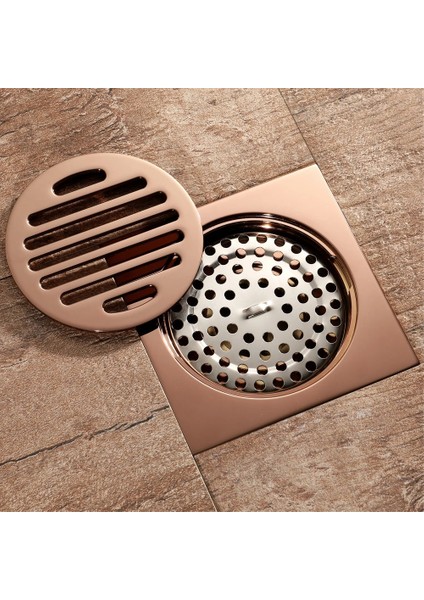 E 10X10CM Tarzı Gül Altın Yer Sifonu Kare Pirinç Drenaj Tuvalet Balkon Banyo Duş Anti-Koku Drenajları Kiremit Ekleme Hıdeep (Yurt Dışından)