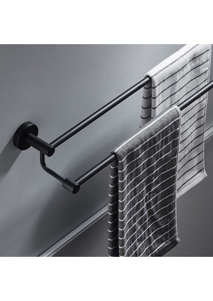 Mingjin Shop2 50 cm Tarzı Mat Siyah Alüminyum Banyo Çift Havlu Raf Raf Tutucu Banyo Havlu Askısı Bar Yuvarlak Designtowel Rail Banyo Aksesuarları (Yurt Dışından)