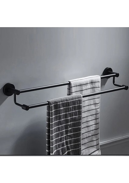 Mingjin Shop2 50 cm Tarzı Mat Siyah Alüminyum Banyo Çift Havlu Raf Raf Tutucu Banyo Havlu Askısı Bar Yuvarlak Designtowel Rail Banyo Aksesuarları (Yurt Dışından)