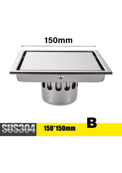 15X15CM B Tarzı Fayans Ekleme Kare Zemin Atık Drenaj Banyo Izgaraları Duş Drenajsız Çelik Büyük Akış Süzgeç (Yurt Dışından)