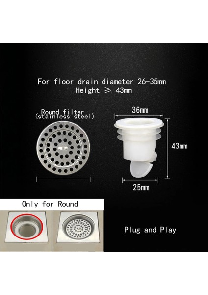 Tip 1 Stili Banyo Paslanmaz Çelik Yer Sifonu Çekirdek Deodorantı Böcek Geçirmez Derin Su Mühür U-Tipi Tuvalet Kanalizasyon Lavabo Anti-Koku Kapağı (Yurt Dışından)
