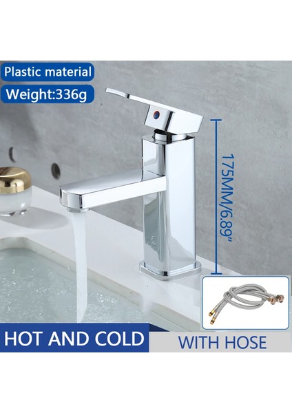 MP23-HORTUM Stili Squareround Krom Banyo Havzası Musluk Krom Tek Kolu Sıcak ve Soğuk Su Hortumu Blacksilver Banyo Muslukları Aksesuarı (Yurt Dışından)