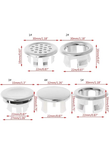 No.5 Tarzı Banyo Bak Taşma Halkası Altı Ayak Yuvarlak Insert Krom Delikli Kapak Kapağı 50PB (Yurt Dışından)