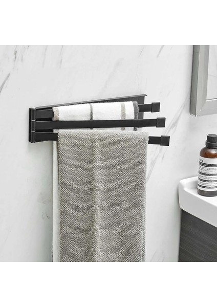 Mingjin Shop2 Siyah Stil Dönebilen Havlu Askısı Duvar Yumruksuz Katlanır Hareketli Banyo Bar Aktivitesi Siyah Demir Tutucu 24CM Duş Askısı Banyo Aksesuarları (Yurt Dışından)