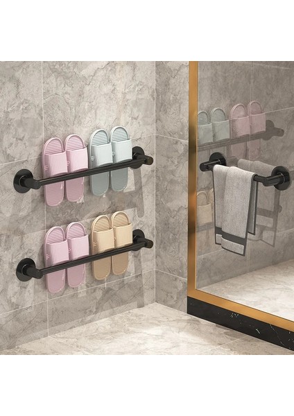 50CM Tarzı 049HOME Banyo Havlu Bar Duvara Monte Vidalar Olmadan Terlik Drenaj Depolama Rafı Tutucu Raf Duşta Asılı Ayakkabı (Yurt Dışından)