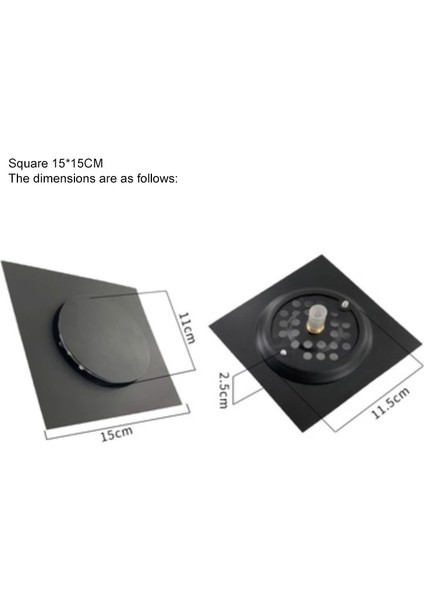15X15CM Tarzı Siyah Pop Up Ayak Yer Sifonu Banyo Duş Lavabo Atık Izgaralar Süzgeç Tuvalet Balkon Su Anti Koku Banyo Dra * 10CM (Yurt Dışından)