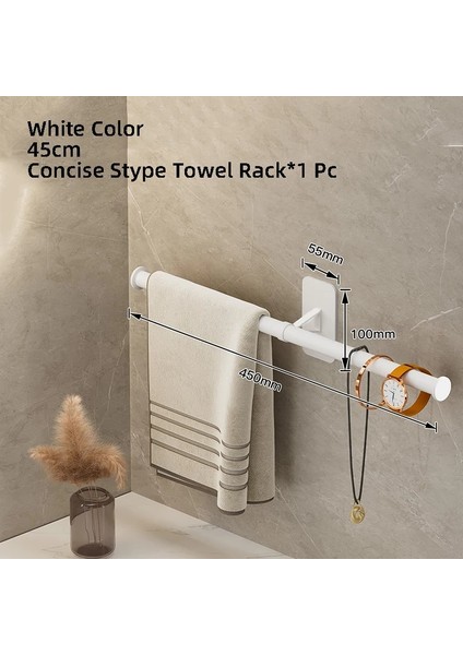 Beyaz 45CM Tarzı Havlu Askısı Havlu Askısı Banyo Havlusu Tutucu Duvar Asılı Siyah Bar Beyaz Çubuk Banyo Rafı Mutfak Depolama Rafı (Yurt Dışından)