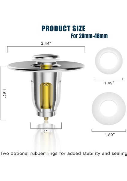 26MM-48MM Tarzı Zezzo Sıçrama Çekirdek Pop-Up Drenaj Filtresi Banyo Paslanmaz Çelik Sıçrama Çekirdek Itme Tipi Saç Durdurucu Havzası Pop-Up Drenaj Filtresi (Yurt Dışından)