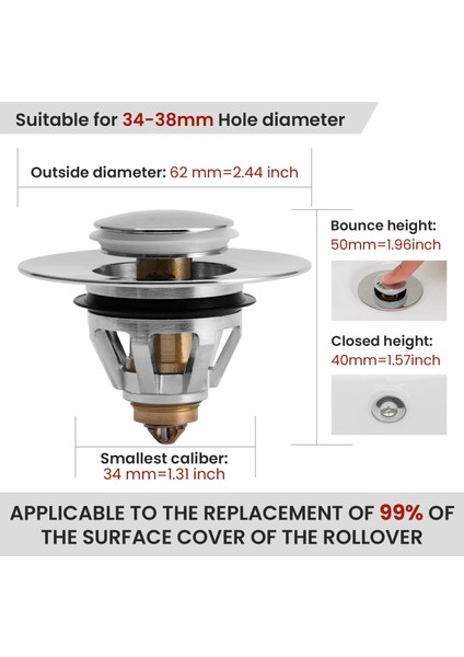 26MM-48MM Tarzı Zezzo Sıçrama Çekirdek Pop-Up Drenaj Filtresi Banyo Paslanmaz Çelik Sıçrama Çekirdek Itme Tipi Saç Durdurucu Havzası Pop-Up Drenaj Filtresi (Yurt Dışından) fırsatları